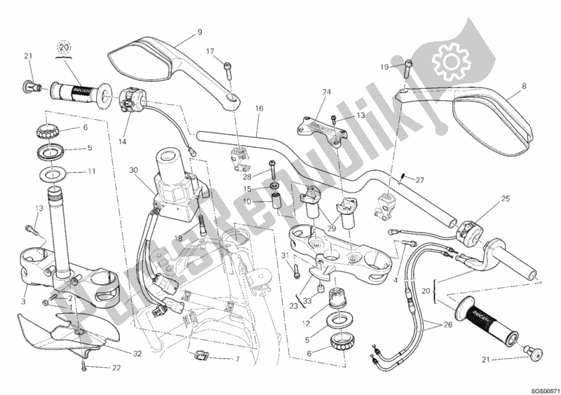 All parts for the Handlebar of the Ducati Multistrada 1200 S Pikes Peak 2012